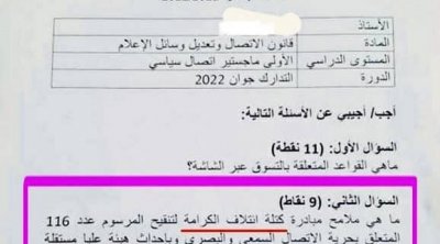 إمتحان ماجستير الصحافة يثير الجدل بسبب سيف الدين مخلوف (وثيقة)
