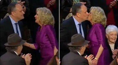قبلة جيل بايدن وزوج كاميلا هاريس تشعل مواقع التواصل (فيديو)