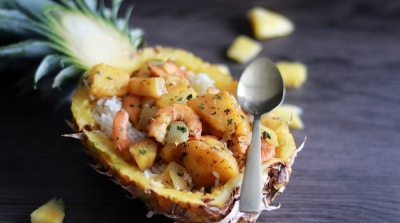 دبارة اليوم : أرز بالكروفات والأناناس و تسطيرة مع سلاطة غلال بالعسل والبسكويت